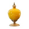 38.50cm Ceramic Oval Flower Vase with Gold Metal Base Yellow