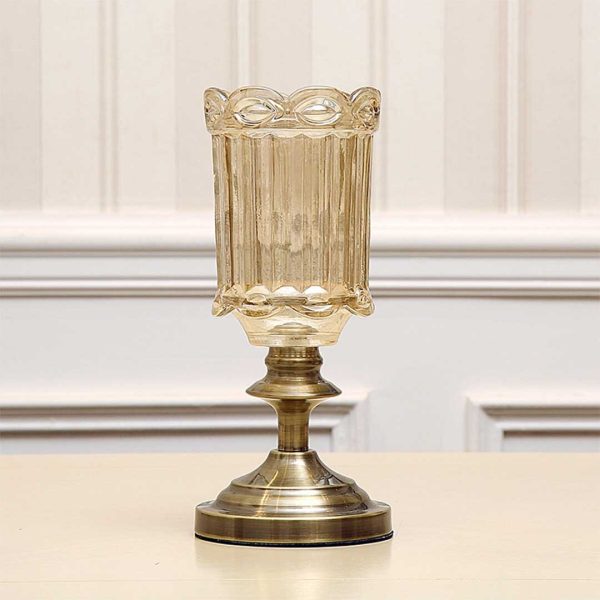 28.5cm Transparent Glass Flower Vase with Metal Base Filler Vase