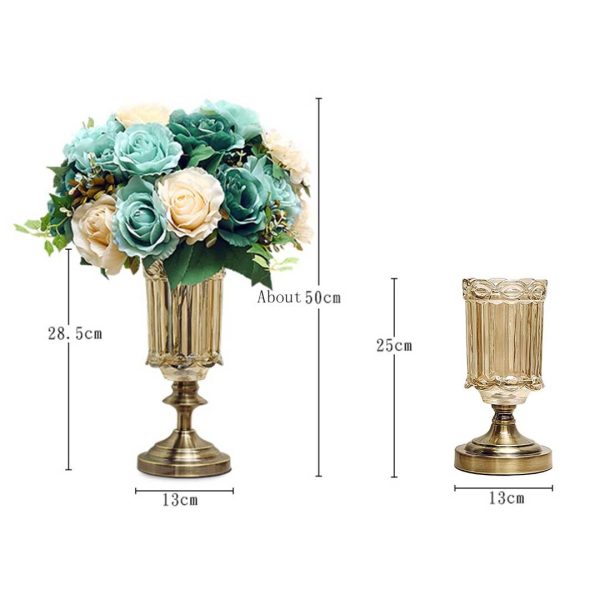 25cm 28.5cm Transparent Glass Flower Vase with Blue Flower Set