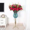 85cm Blue Glass Floor Vase with Tall Metal Flower Stand