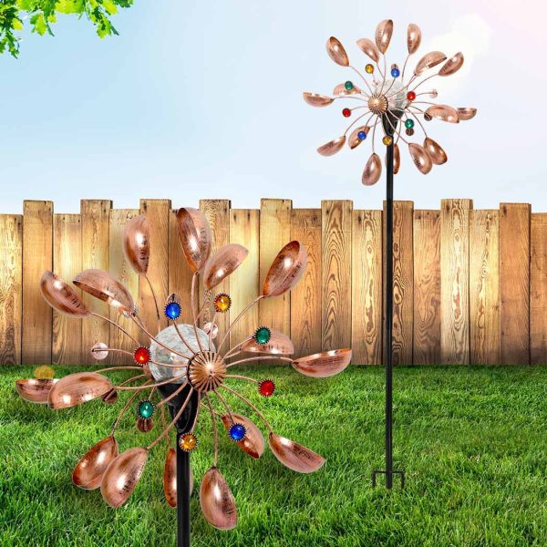 Garden Windmill Solar Light Wind Spinner Metal Ornaments Outdoor Decor 190cm