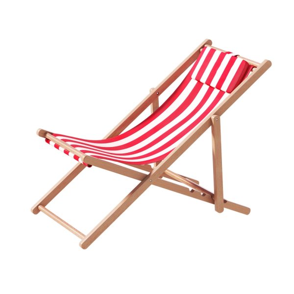 Outdoor Deck Chair Wooden Sun Lounge Folding Beach Patio Furniture Red