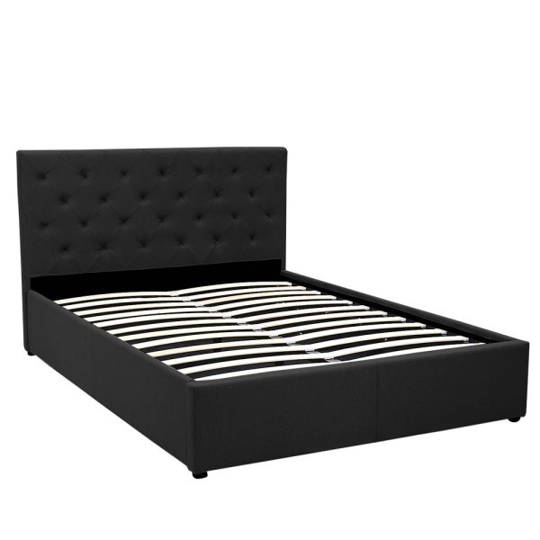 Double Fabric Gas Lift Bed Frame with Headboard – Black