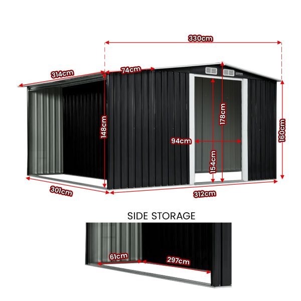 Wallaroo Garden Shed with Semi-Closed Storage – Black