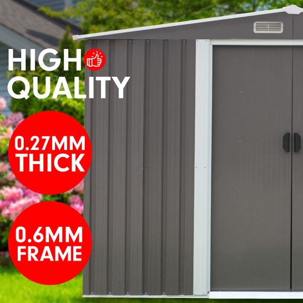Garden Shed Spire Roof Outdoor Storage Shelter – Grey – 6 x 8 FT, Grey