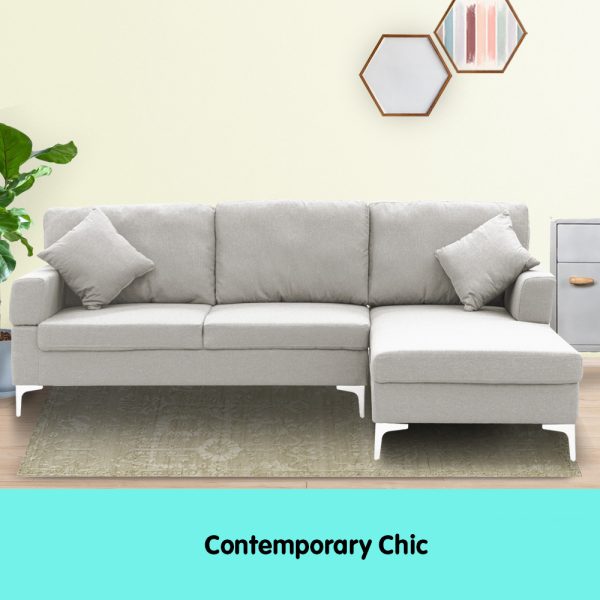 Terrytown Linen Corner Sofa Couch Lounge L-shape w/ Left Chaise L.Grey