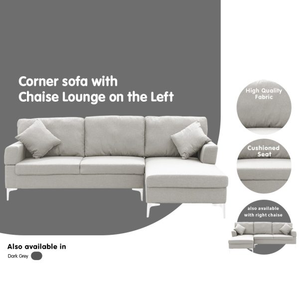 Terrytown Linen Corner Sofa Couch Lounge L-shape w/ Left Chaise L.Grey