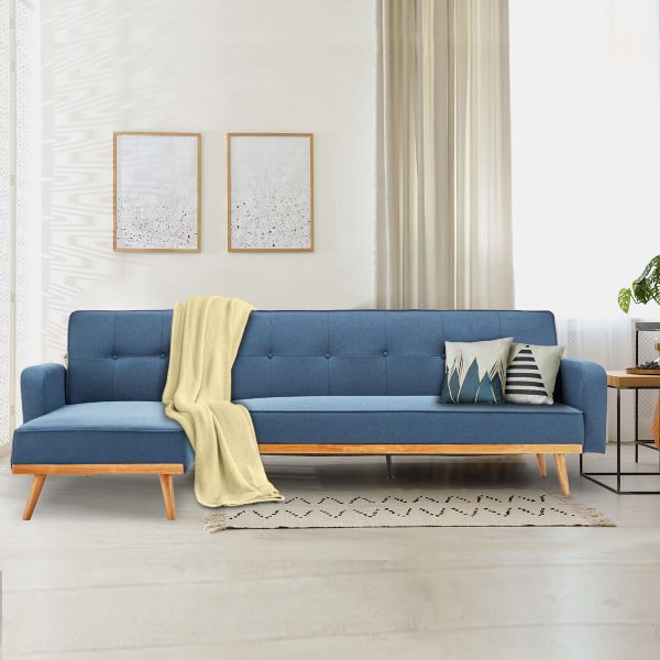 Viejo 3-Seater Corner Sofa Bed with Chaise Lounge – Blue