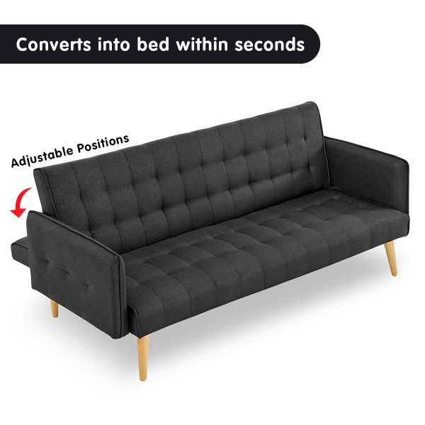 Nanbona 3 Seater Modular Linen Fabric Sofa Bed Couch – Black