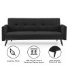 Harwich Tufted Faux Linen 3-Seater Sofa Bed with Armrests – Black