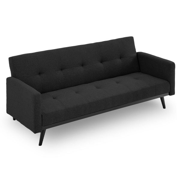 Harwich Tufted Faux Linen 3-Seater Sofa Bed with Armrests – Black