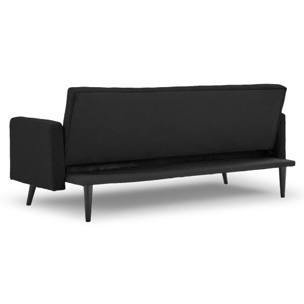 Harwich Tufted Faux Linen 3-Seater Sofa Bed with Armrests – Black