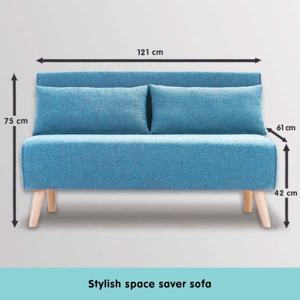 Pottstown Adjustable Corner Sofa 2-Seater Lounge Linen Bed Seat – Blue