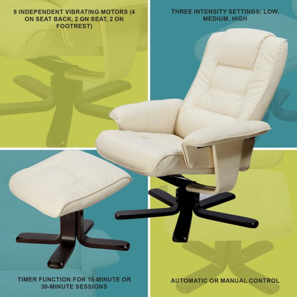 PU Leather Massage Chair Recliner Ottoman Lounge Remote – Cream