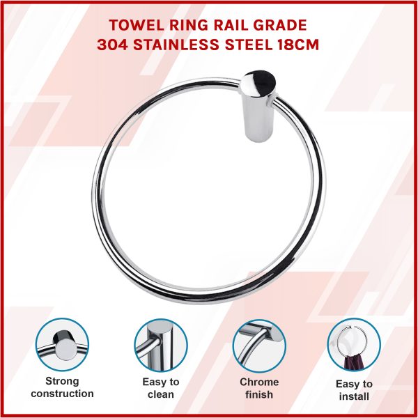 Towel Ring Rail Grade 304 Stainless Steel 18cm