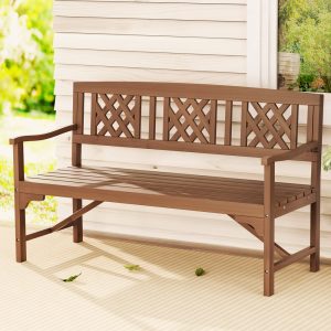 Wooden Garden Bench Patio Furniture Timber Outdoor Lounge Chair – Natural, 3 Seater