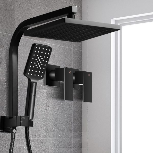 Bathroom Taps Faucet Rain Shower Head Set Hot And Cold Diverter DIY – Black, Shower Head Set + Shower Taps Set