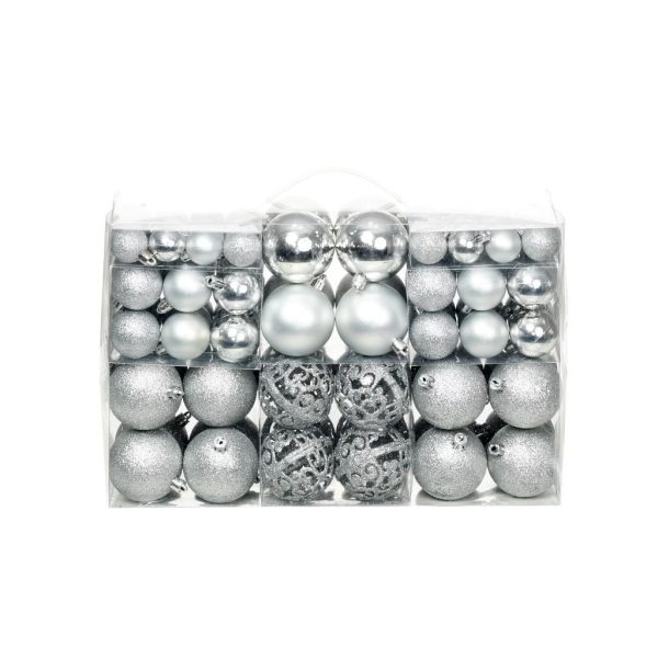 100 Piece Christmas Ball Set 3/4/6 cm – Silver