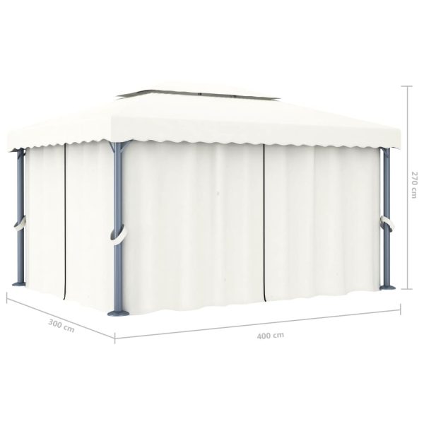 Gazebo with Curtain Aluminium – 4×3 m, White
