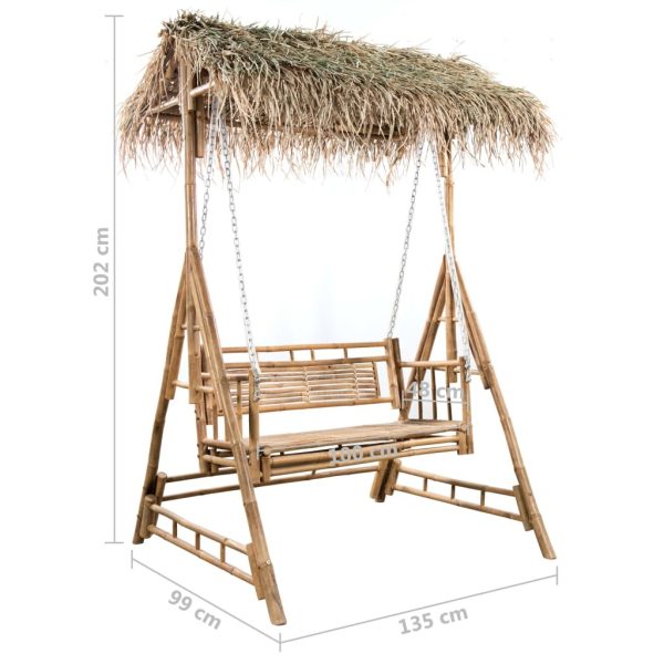 2-Seater Swing Bench with Palm Leaves and Cushion 202 cm Bamboo – Anthracite