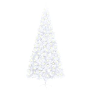 Artificial Half Christmas Tree with LED&Stand Green PVC – 240×125 cm, White
