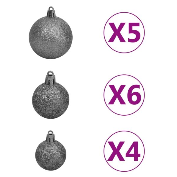 Artificial Half Christmas Tree with LEDs&Ball Set – 150×95 cm, Green and Grey