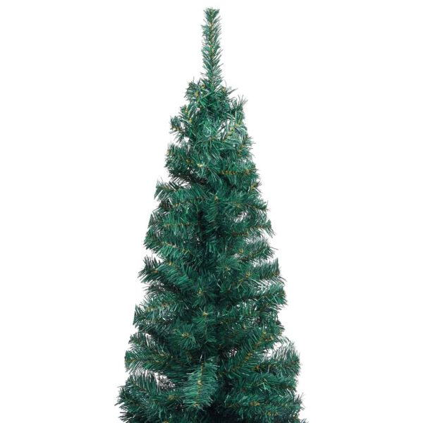 Slim Artificial Christmas Tree with LEDs&Stand Green PVC – 120×38 cm, Without Flocked Snow