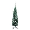 Slim Artificial Christmas Tree with LEDs&Ball Set – 150×43 cm, Green and Grey