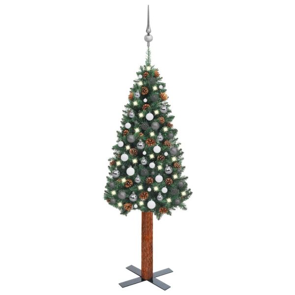 Slim Christmas Tree with LEDs&Ball Set – 150×66 cm, Green and Grey