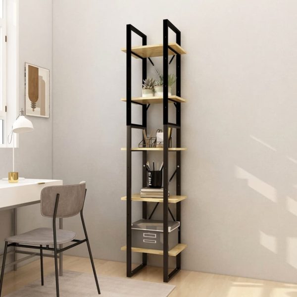 5-Tier Book Cabinet Pinewood – 40x30x175 cm, Black and Light Brown