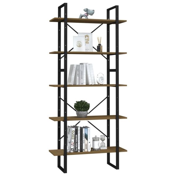 5-Tier Book Cabinet Pinewood – 80x30x175 cm, Black and Dark Brown
