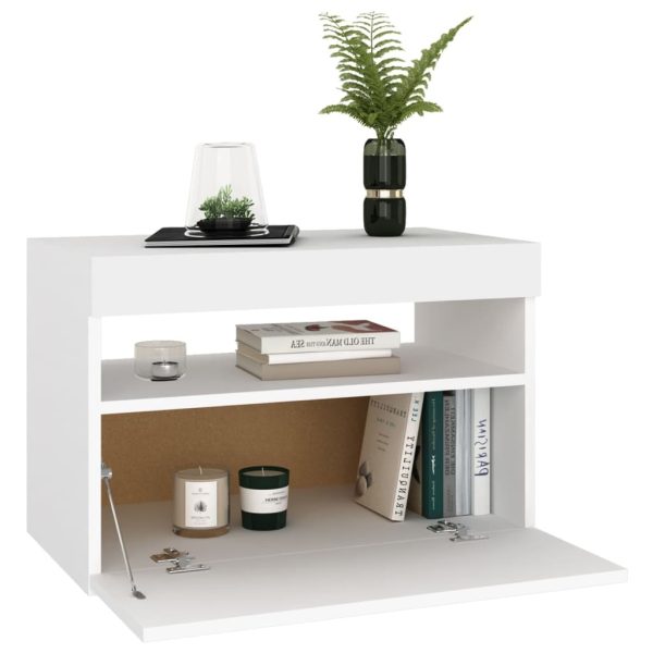 Northampton Bedside Cabinet & LED Lights 60x35x40 cm Engineered Wood – White, 1