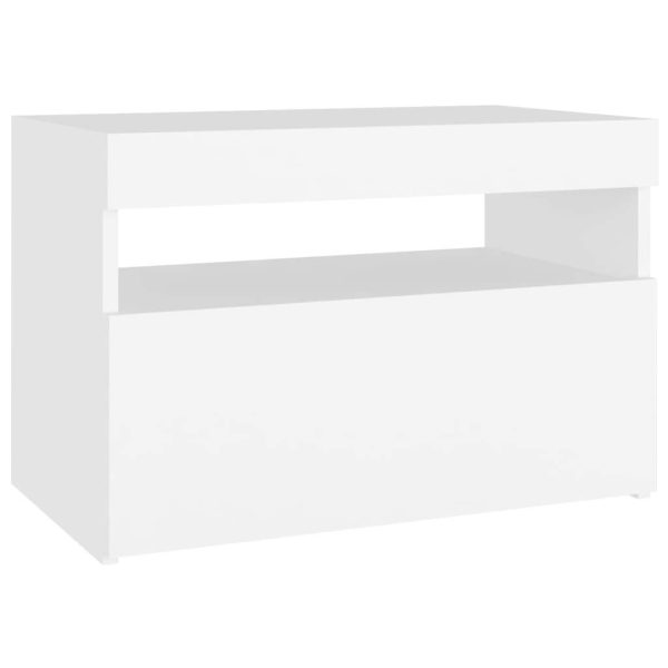 Northampton Bedside Cabinet & LED Lights 60x35x40 cm Engineered Wood – White, 1