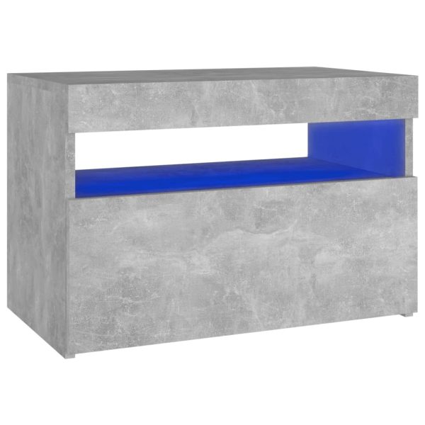 Northampton Bedside Cabinet & LED Lights 60x35x40 cm Engineered Wood – Concrete Grey, 1