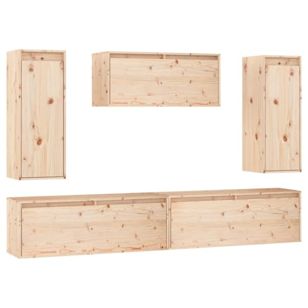 Biddon TV Cabinets 5 pcs Solid Wood Pine – Brown