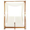 Double Sun Lounger with Curtains & Cushions Solid Acacia Wood – Cream White