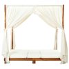 Double Sun Lounger with Curtains & Cushions Solid Acacia Wood – Cream White