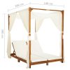 Double Sun Lounger with Curtains & Cushions Solid Acacia Wood – Cream White