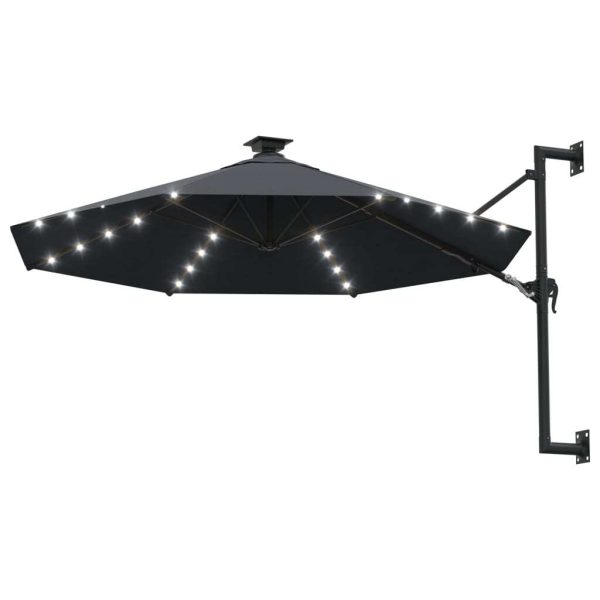 Wall-mounted Parasol with LEDs and Metal Pole 300 cm