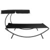 Outdoor Lounge Bed with Canopy and Pillows – Black