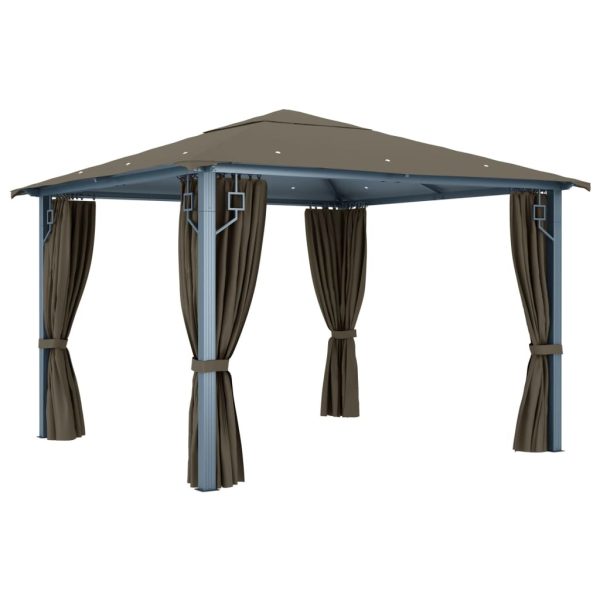 Gazebo with Curtain Aluminium – 300×300 cm, Taupe