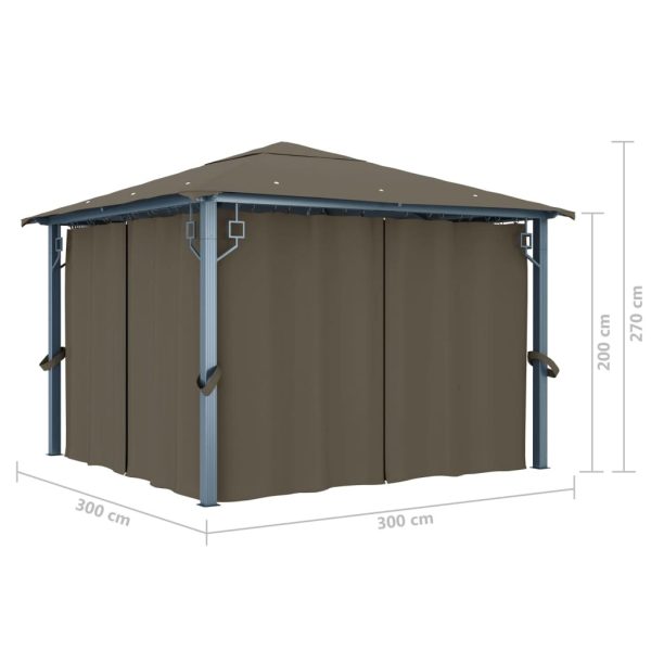 Gazebo with Curtain Aluminium – 300×300 cm, Taupe