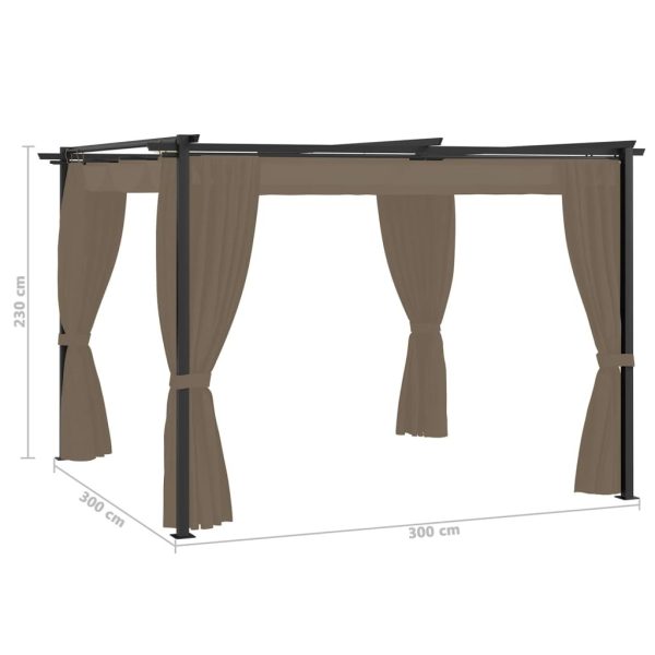 Gazebo with Curtains 3×3 m Taupe Steel