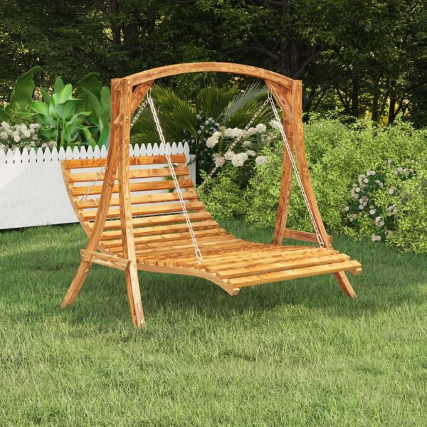 Swing Bed Solid Bent Wood with Teak Finish 143x120x65 cm