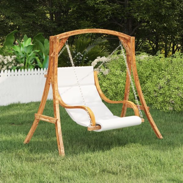Swing Chair with Cushion Bent Wood with Teak Finish – Cream