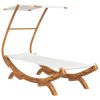 Outdoor Lounge Bed with Canopy Solid Bent Wood – 100x190x134 cm, Cream