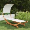 Outdoor Lounge Bed with Canopy Solid Bent Wood – 100x200x126 cm, Cream