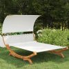 Outdoor Lounge Bed with Canopy Solid Bent Wood – 165x203x126 cm, Cream