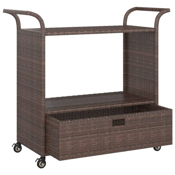 Bar Cart with Drawer 100x45x97 cm Poly Rattan – Brown