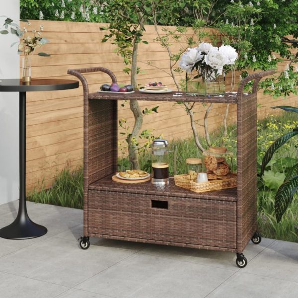 Bar Cart with Drawer 100x45x97 cm Poly Rattan